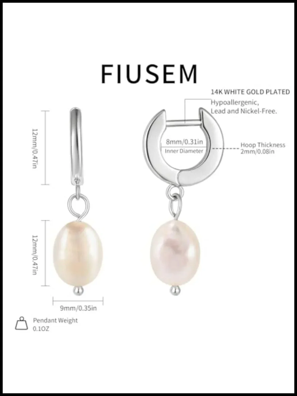 14K Gold Plated Pearl Drop Earrings for Women, Baroque Pearl Huggie Hoop,